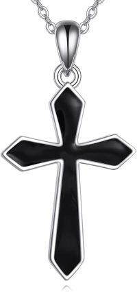 wholesale 925 Sterling Silver Black Cross Pendant Necklace with Onyx Stone for Women-06-Black Cross Necklace
