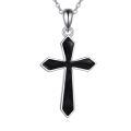 wholesale 925 Sterling Silver Black Cross Pendant Necklace with Onyx Stone for Women-0-0