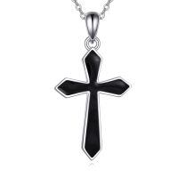 wholesale 925 Sterling Silver Black Cross Pendant Necklace with Onyx Stone for Women-06-Black Cross Necklace