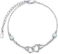 wholesale Sterling Silver Cubic Zirconia Double Heart Chain Jewelry for Women-17-White Opal-White Gold-Bracelet 7''-9''