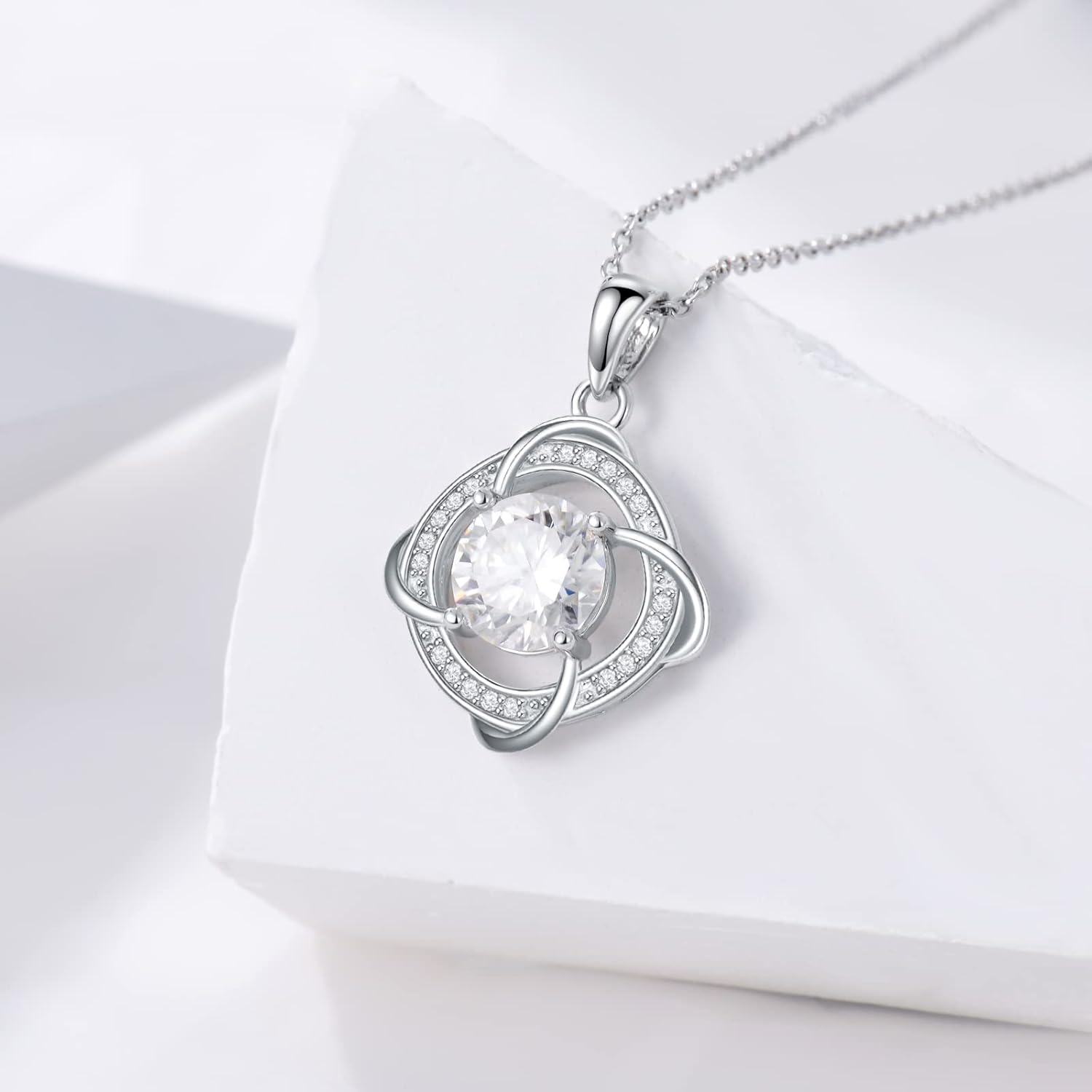 Sterling Silver 2Ct Moissanite Diamond Love Knot Pendant Necklace-0-3