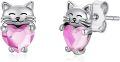 wholesale 925 Sterling Silver Pink Heart Cat Stud Earrings - Adorable Kitty  for Her-0-0