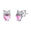 wholesale 925 Sterling Silver Pink Heart Cat Stud Earrings - Adorable Kitty  for Her-0-0