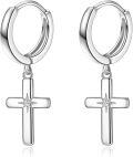 wholesale 925 Sterling Silver Cross Dangle Huggie Hoop Earrings for Men & Women - Mother's Day Gift Idea-0-0
