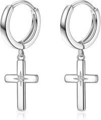 wholesale 925 Sterling Silver Cross Dangle Huggie Hoop Earrings for Men & Women - Mother's Day Gift Idea-9-White Cross Hoops