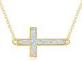 wholesale 14K Gold Opal Sideways Cross Pendant Necklace - Religious Gifts for Women-0-1