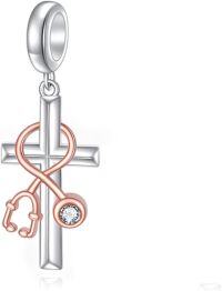 wholesale Sterling Silver Cross Stethoscope Charm with I Can Do All Things Engraved - 27.8x10.5mm - Nurse Doctor Medical Graduation Gift-Nurse