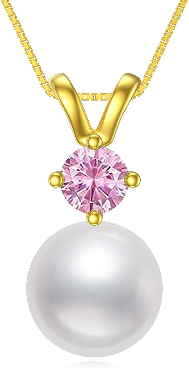  Sterling Silver Gold Plated Pearl Birthstone Necklace for Women -0-0