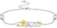 wholesale 925 Sterling Silver Yellow Daisy Flower Link Chain Bracelet for Women Gift Ideas-A-Sunflower