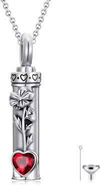 wholesale 925 Sterling Silver Cubic Zirconia July Birthstone Larkspur Flower Urn Necklace for Ashes-07-July-Larkspur