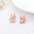 wholesale 925 Sterling Silver Cute Fox Holding Heart Earrings Wholesale Pink-0-12