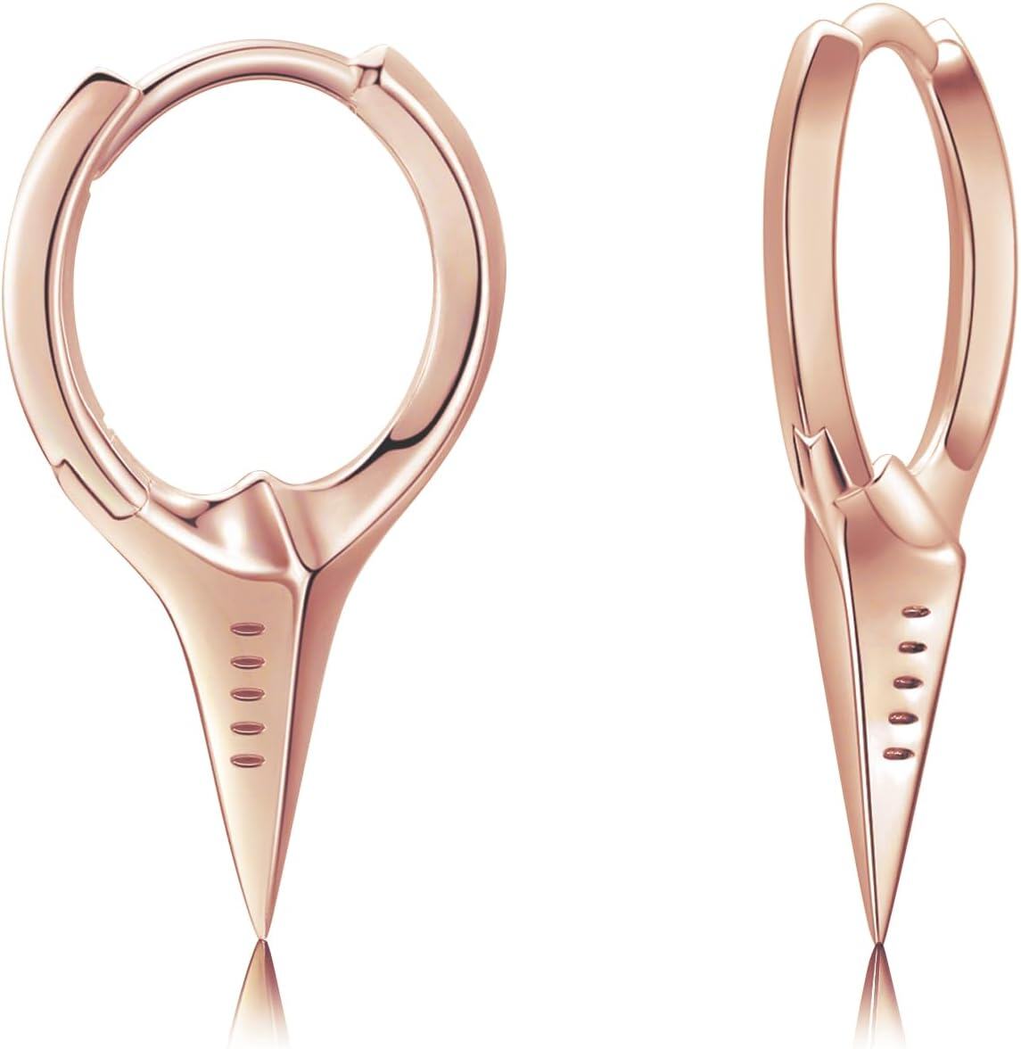 Sterling Silver Spike Sword Cross Huggie Hoop Earrings Punk Jewelry-C-Rose Gold