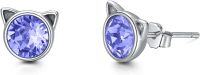 wholesale 925 Sterling Silver Birthstones Cat Earrings for Women Hypoallergenic Studs-Alexandrite Purple