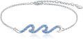 wholesale 925 Sterling Silver Wave Design Anklet with Blue Crystals and Chain Link for Women-0-0