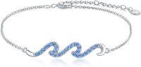 wholesale 925 Sterling Silver Wave Design Anklet with Blue Crystals and Chain Link for Women-Wave-Bracelet7''-9''