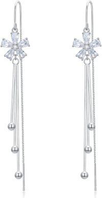 wholesale 925 Sterling Silver CZ Threader Earrings w/Flower & Butterfly Charm Drops-Flower D