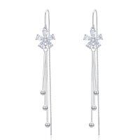 wholesale 925 Sterling Silver CZ Threader Earrings w/Flower & Butterfly Charm Drops-Flower D
