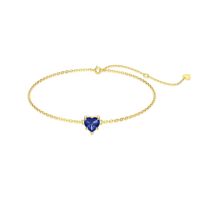 wholesale 14K Gold Created Birthstone Heart Cut 7mm Bracelet for Women 6 5 +2 -Created Sapphire