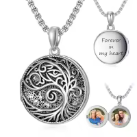 TOUPOP 925 Sterling Silver Rose Tree of Life Photo Locket Necklace-style_name:Tree of Life