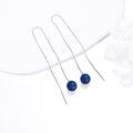 wholesale 925 Sterling Silver Lapis Lazuli Round Bead Chain Threader Dangle Earrings-0-2