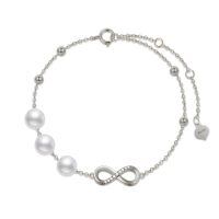 wholesale 14K Yellow Gold Freshwater Pearl Infinity Bracelet for Women Gift for Her Mom Wife 6 8 Adjustable-White Gold