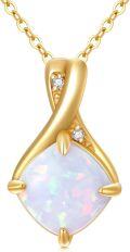 wholesale 14K Gold Square Cut White Opal & Diamond Pendant Necklace - 16 Chain-0-0
