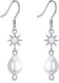 wholesale 925 Sterling Silver Star & Pearl Drop Earrings for Women-0-0