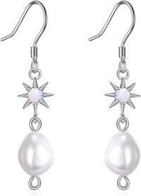 wholesale 925 Sterling Silver Star & Pearl Drop Earrings for Women-pearl opal star earrings