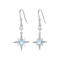 wholesale 925 Sterling Silver Moonstone Starburst Dangle Earrings-Star Moonstone Ear Hooks