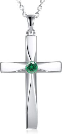 wholesale 925 Sterling Silver Birthstone Origami Cross Pendant Necklace-May