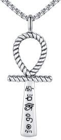 wholesale 925 Sterling Silver Twisted Rope Design Ankh Pendant Necklaces with Hieroglyphics and Eye of Horus Symbol for Men & Women - Ancient Egypt Style -0-0