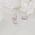 wholesale 925 Sterling Silver Highland Cow with Rose Gold Flower Hoop Earrings for Women-0-2