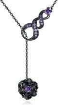 wholesale 925 Sterling Silver & Purple Zircon Gothic Black Rose Infinity Y-Necklace for Women, Adjustable 18-20 Chain, Gift for Mom Wife-0-0