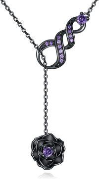 wholesale 925 Sterling Silver & Purple Zircon Gothic Black Rose Infinity Y-Necklace for Women, Adjustable 18-20 Chain, Gift for Mom Wife-Rose-1