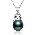 TOUPOP Sterling Silver Black Freshwater Pearl Horse Cat Unicorn Mermaid Pendant Necklace-0-0