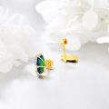 wholesale 14K Gold Blue Green Enamel Butterfly Stud Earrings Fine s for Women-0-3