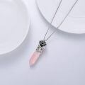 wholesale 925 Sterling Silver Pink Quartz Flower Pendant Necklace for Women-0-3