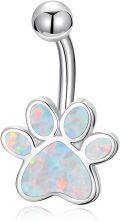 wholesale 925 Sterling Silver White Opal Paw Print Belly Button Ring for Women-0-0
