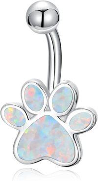 wholesale 925 Sterling Silver White Opal Paw Print Belly Button Ring for Women-03-Paw Print