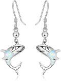 wholesale 925 Sterling Silver White Opal Shark Drop Earrings for Women - Adorable Oceanic Gift Idea-0-0