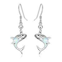 wholesale 925 Sterling Silver White Opal Shark Drop Earrings for Women - Adorable Oceanic Gift Idea-White Opal
