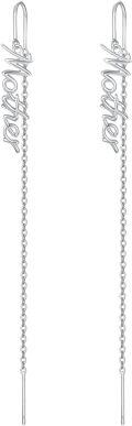 wholesale 925 Sterling Silver Threader Earrings with Mother Script and Chain Drops for Women & Girls-0-0