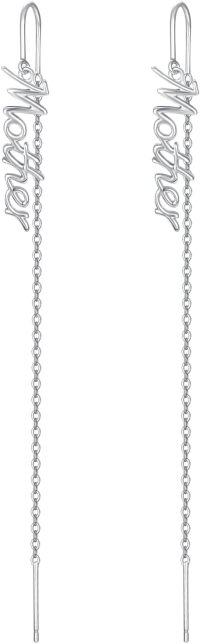 wholesale 925 Sterling Silver Threader Earrings with Mother Script and Chain Drops for Women & Girls-Mother