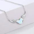 wholesale 925 Sterling Silver Heart-Shaped Opal Wing Pendant Necklace for Women and Girls-0-1
