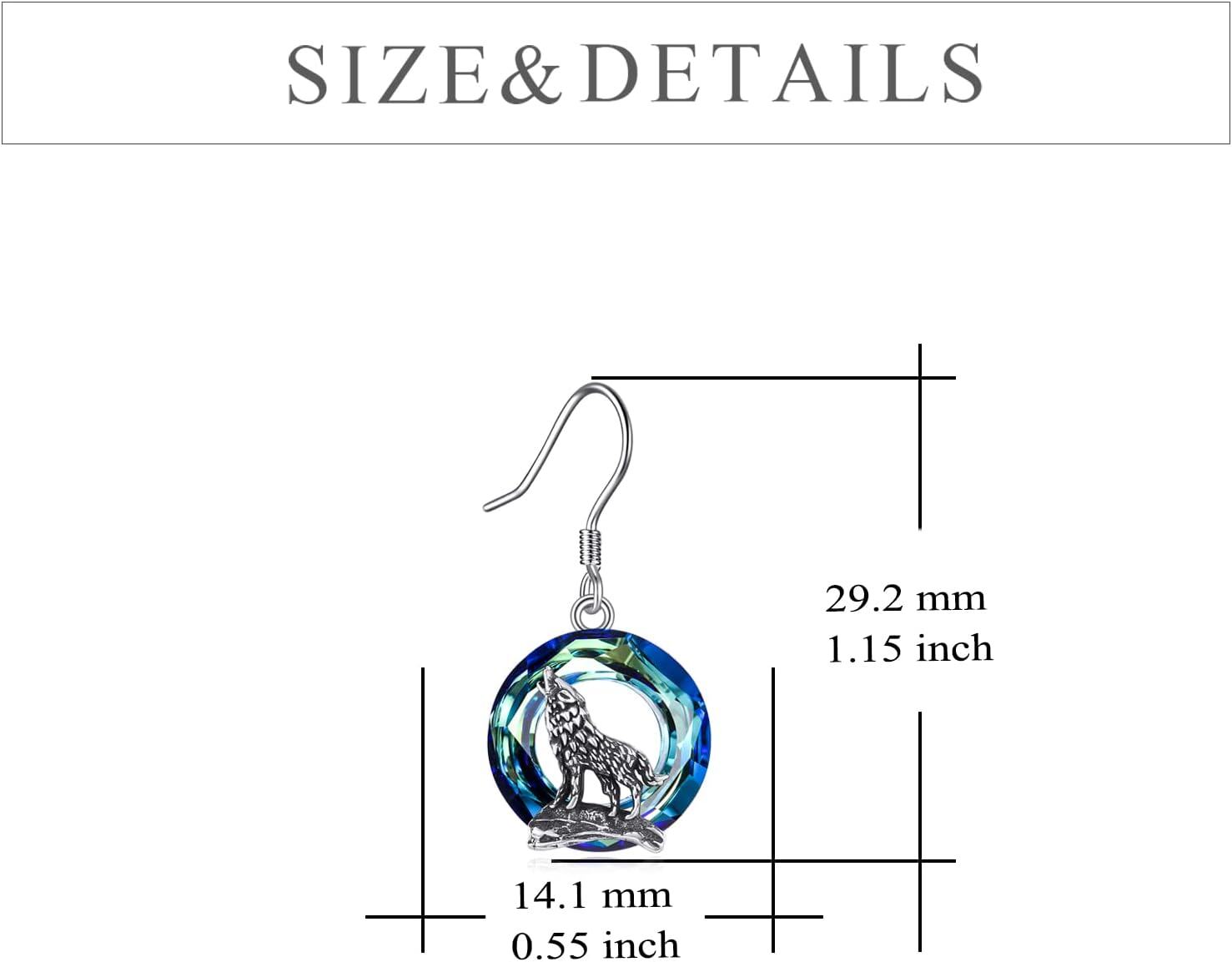 Sterling Silver Moon Stone Norse Celtic Wolf Dangle Drop Earrings-0-4