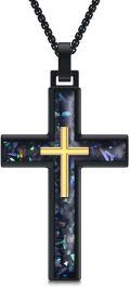 wholesale Sterling Silver Men s Black Cross Necklace with Turquoise Pendant-0-0