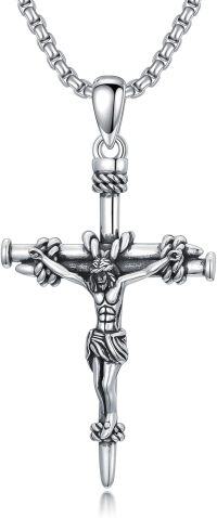 wholesale 925 Sterling Silver &  Celtic Crucifix Nail Fish Hook Cross Pendant Necklace for Men Women-V Crucifix Cross Necklace