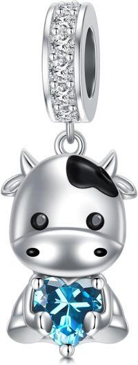 wholesale 925 Sterling Silver Cute Cow Charm With Heart Crystal-03-Mar