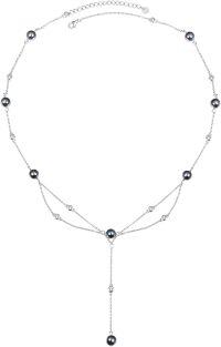 wholesale 925 Sterling Silver Y-Shaped Black Pearl Beaded Chain Necklace for Women Trendy Dainty s-Black