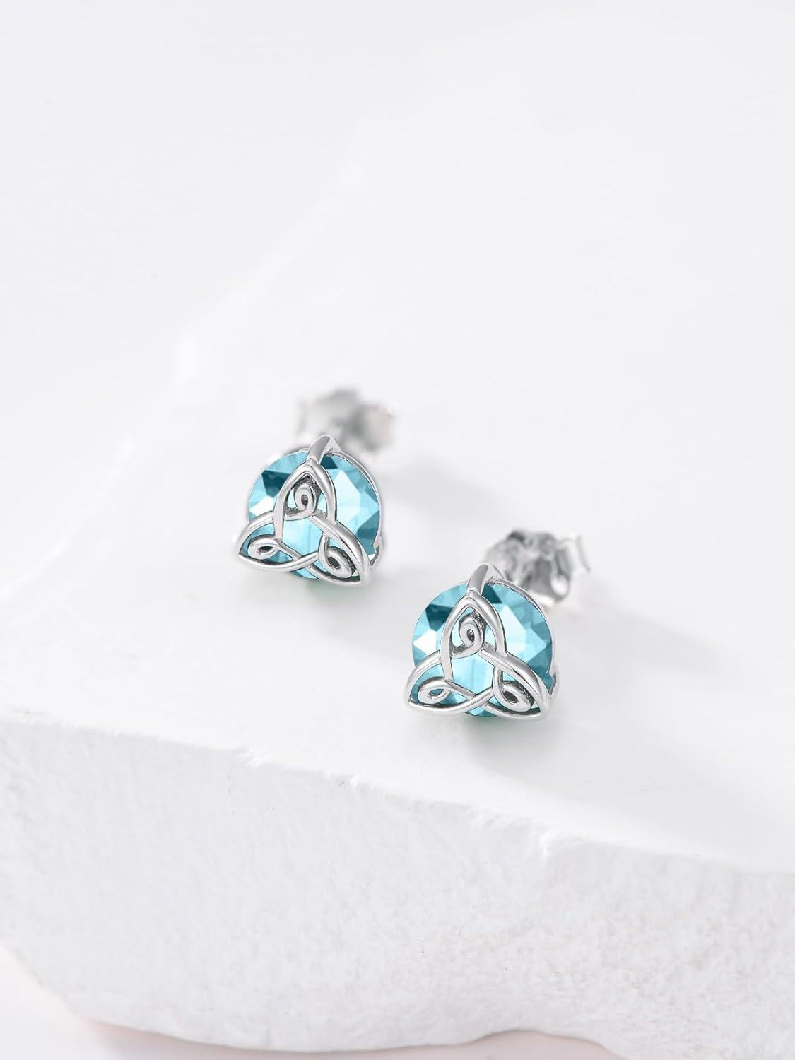 wholesale 925 Sterling Silver Celtic Knot Stud Earrings with Blue Topaz Birthstone for Women-0-4